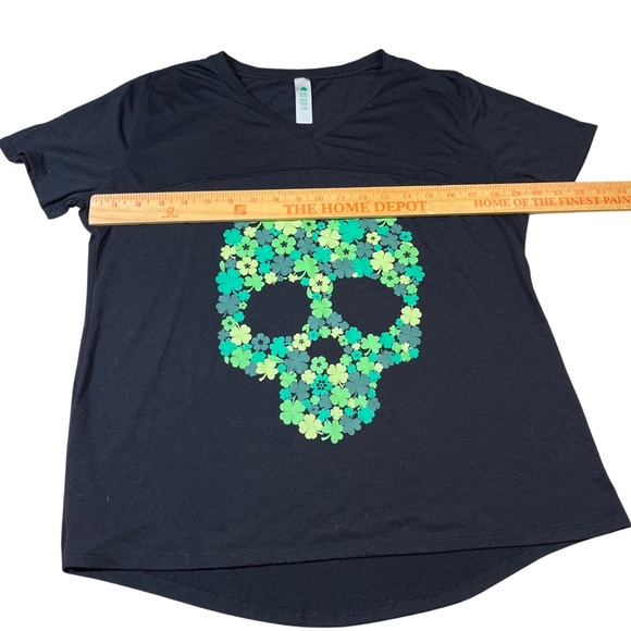 St. Patrick’s Day Clover Skull V-Neck Top - Picture 2 of 2